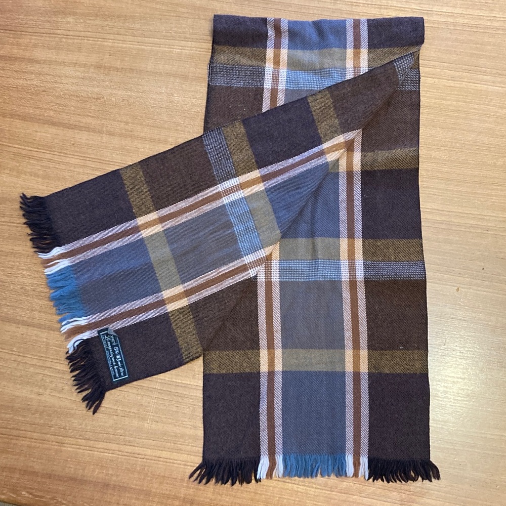 ⭐️6/$50 Sears Men's Plaid Scarf in Brown and Steel Blue